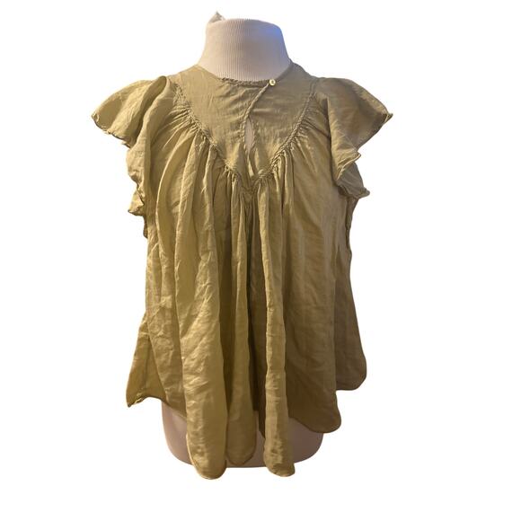 Women 0 Forte Forte Italy Top Blouse Shirt Silk Blend Green Flutter Short Slv - Picture 2 of 8